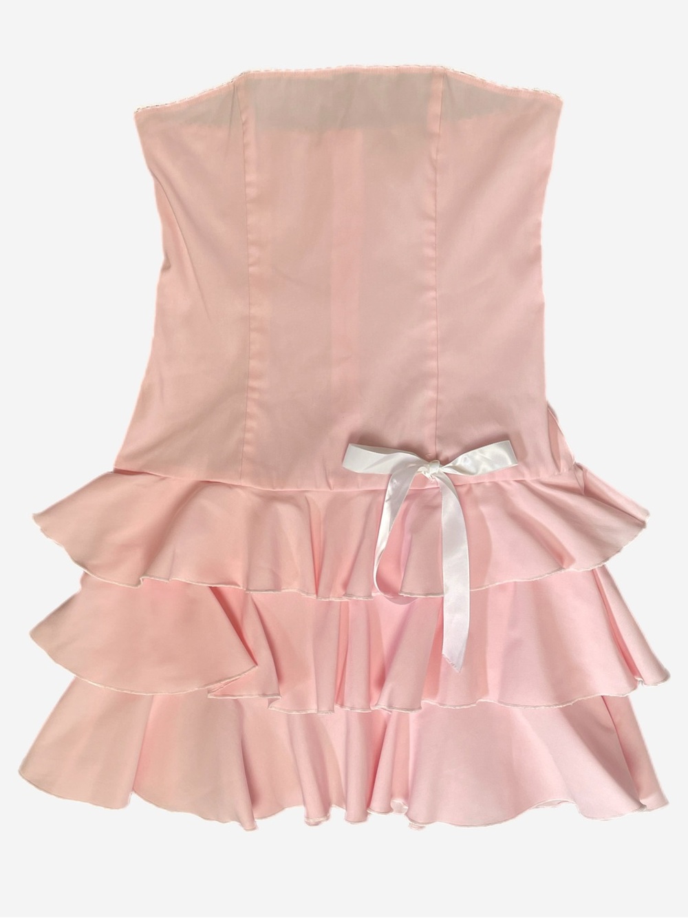 Vintage Y2K Luly K Pink strapless tiered ruffle mini dress lace bow coquette M - Picture 7 of 10